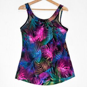 Miraclesuit Ursula Tropical Leaf Underwire Tankini Top Purple Blue 16 6559127
